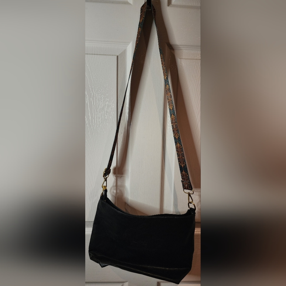 Stylish Black Crossbody Purse With Colorful Strap Brand New